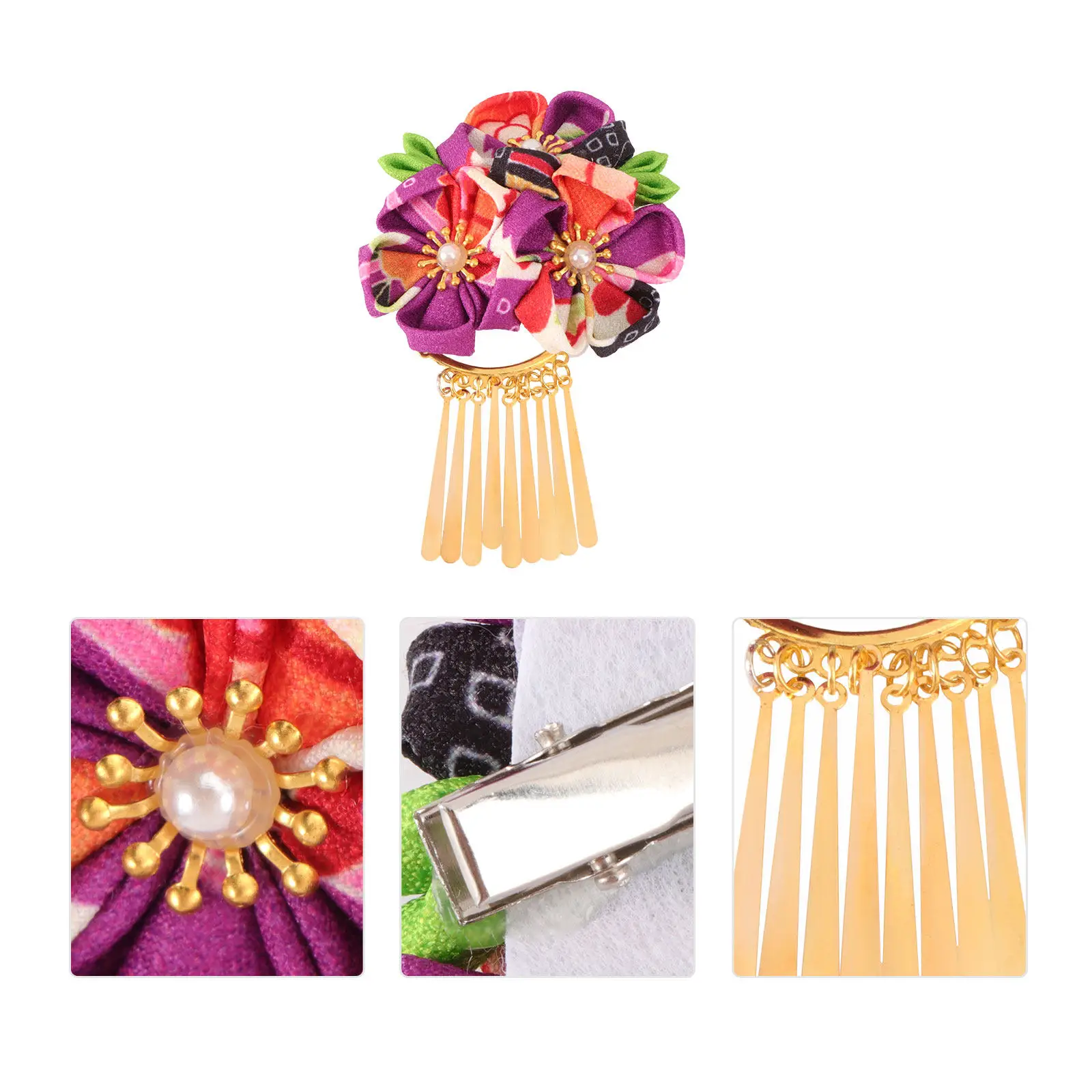 

Japanese Style Flower Hair Clips Elegant Tassel Design for Hanfu Kimono Traditional Wear Photography Wedding Party Cosplay