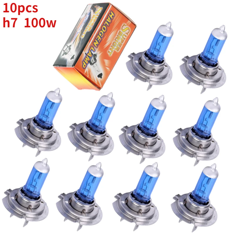 10 Uds H7 12V 100W 6000K xenón H7 Super blanco halógeno fuente de luz de coche bombillas faros lámpara de coche aparcamiento coches Phare Led Voiture