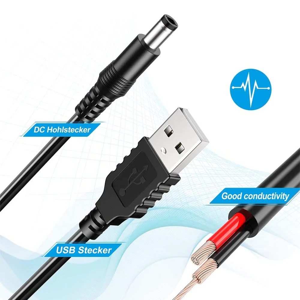 ABSQ-USB To DC Power Cable Universal USB To DC Jack Charging Cable Power Cord with 10 Interchangeable Plug Connectors Adapter