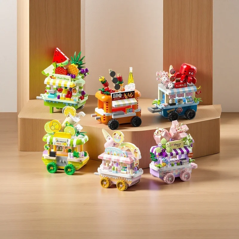 6 Sets 200+ PCS Street Corner Shop Cart Building Block Toys Cool Classic for Building Games Home Decoration