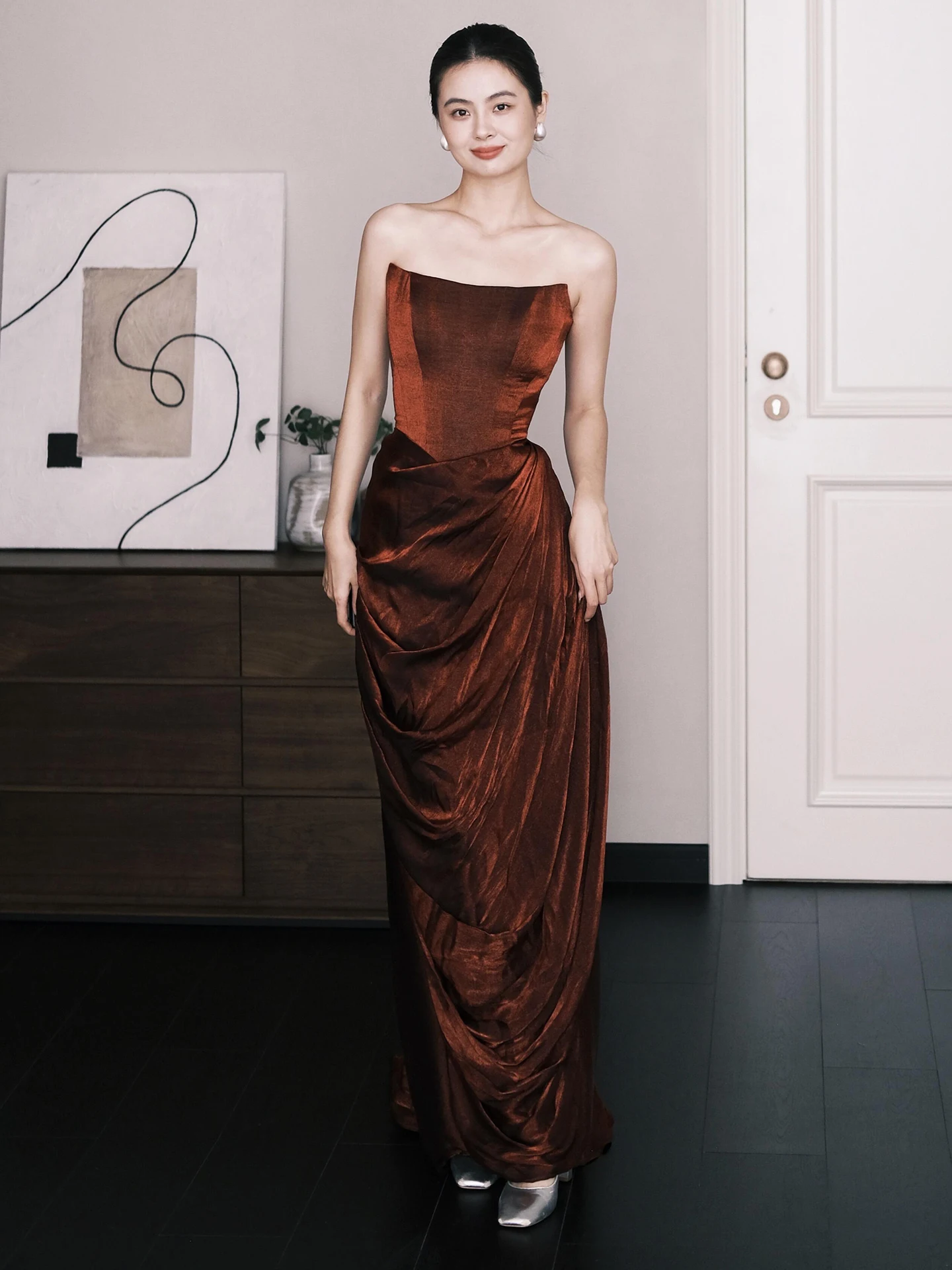 

Утренний халат в винтажном стиле, красное свадебное платье, женское длинное платье подружки невесты на молнии для помолвки, вечеринки, выступления