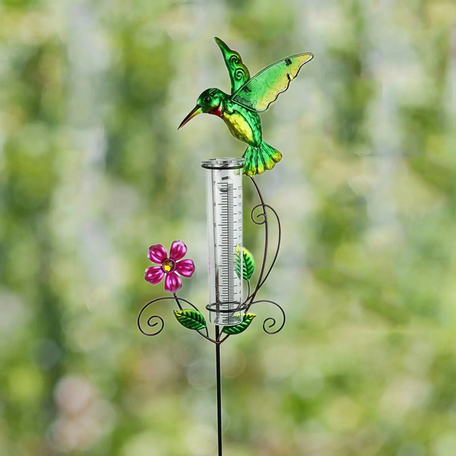 Hummingbird Rain Gauge Outdoor Iron Easy to Read Ornament Measuring Precipitation for Patio Farm Pathway Courtyard Decor