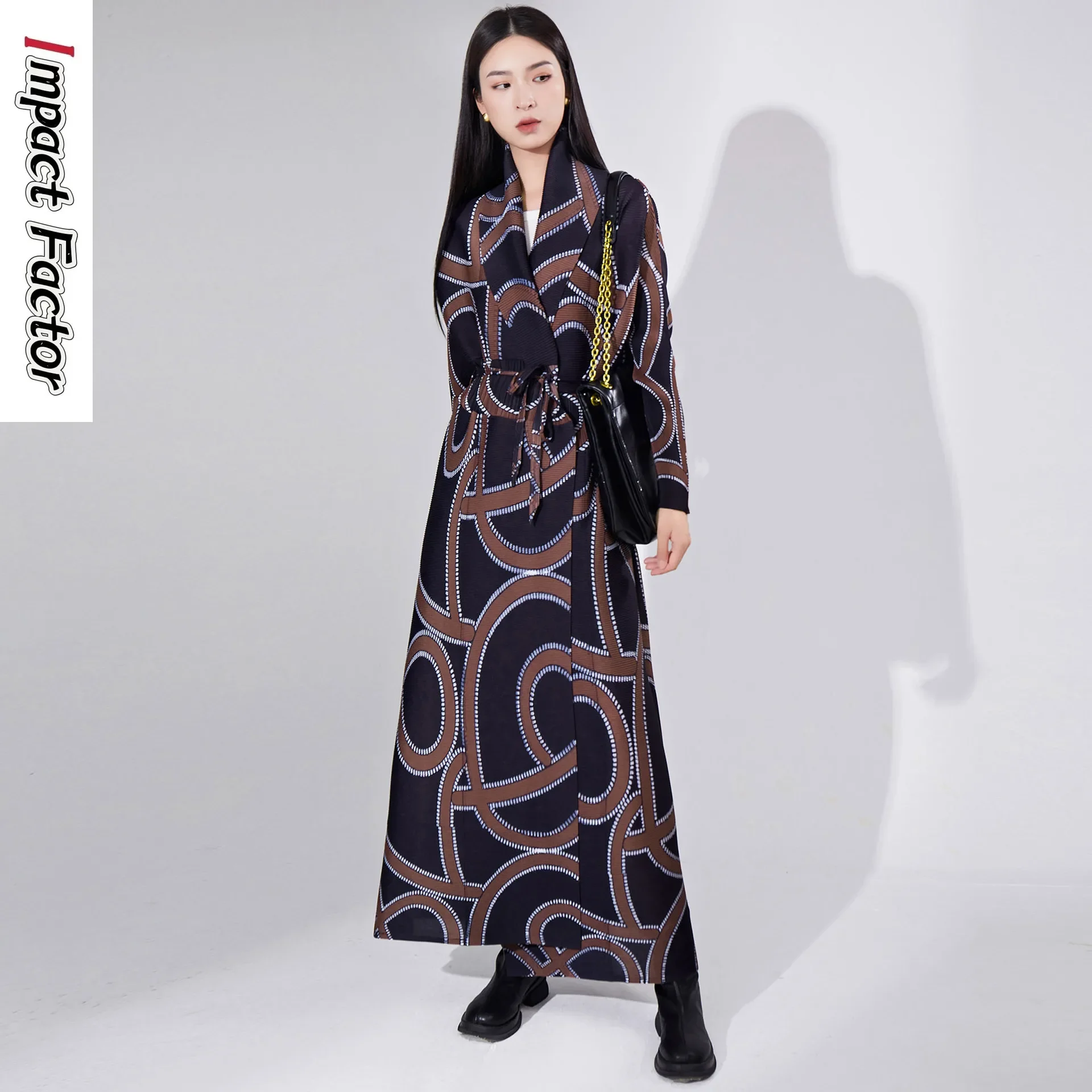 High Quality Popular Trench Coat, Long Coat, Loose Print, Lace Up Lapel, Pleated Temperament, Coat Overlay for Women