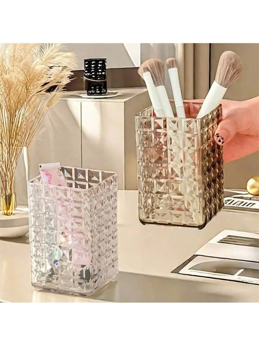 WORTHBUY – boîte de rangement transparente en plastique pour cosmétiques, porte-pinceaux de maquillage de grande capacité, conteneur de rangement de bureau pour rouge à lèvres, 1 pièce