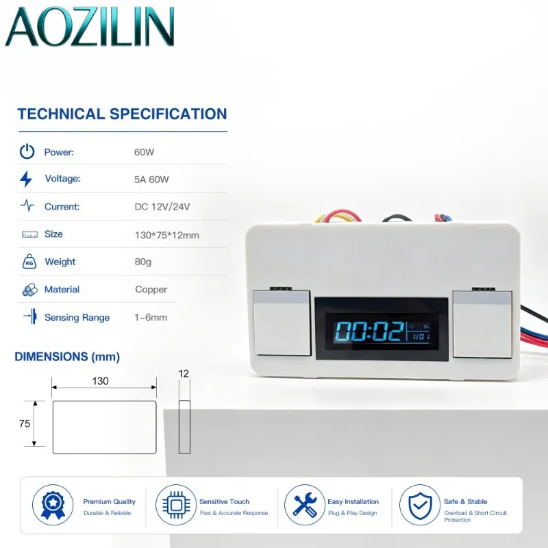 AOZILIN DC12V 5A 60W Touch Sensor Dimmer Switch Smart Control For Bathroom LED Mirror Lamp