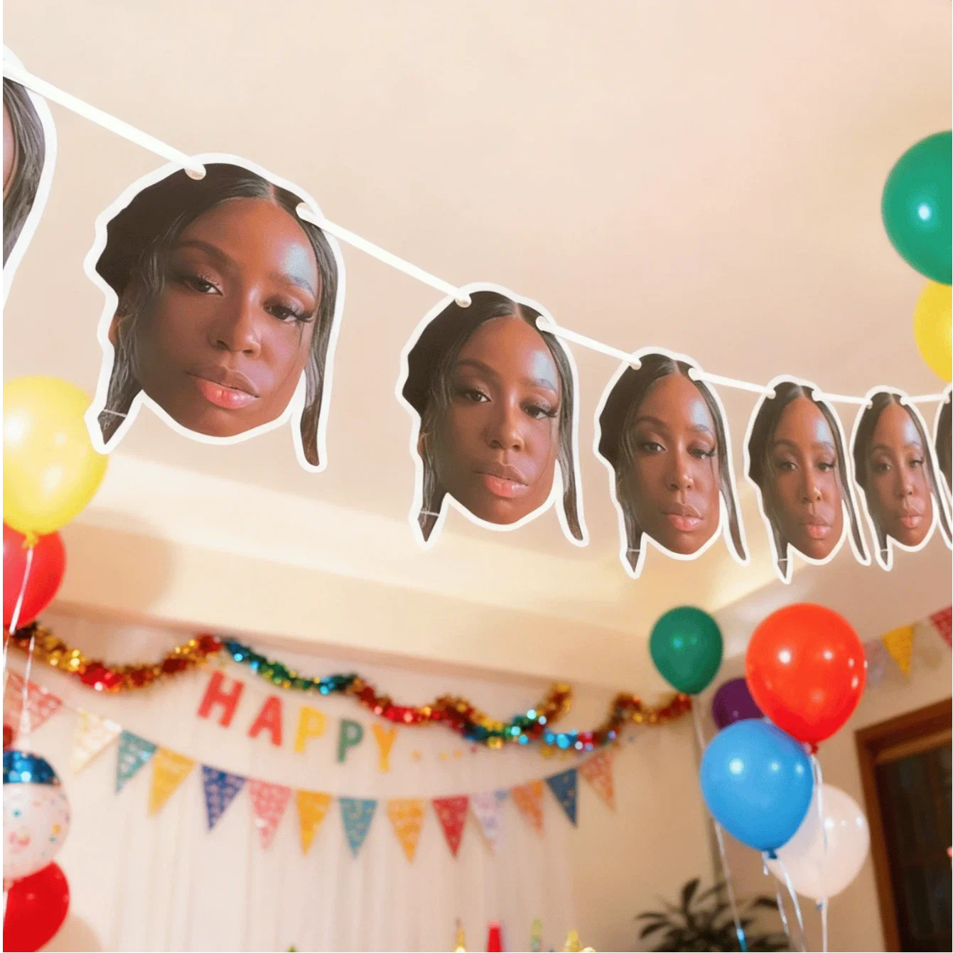 Custom Photo Face Banner, Personalized Human & Pet Head Garland Bunting for Birthday, Bachelorette & Party Decorations