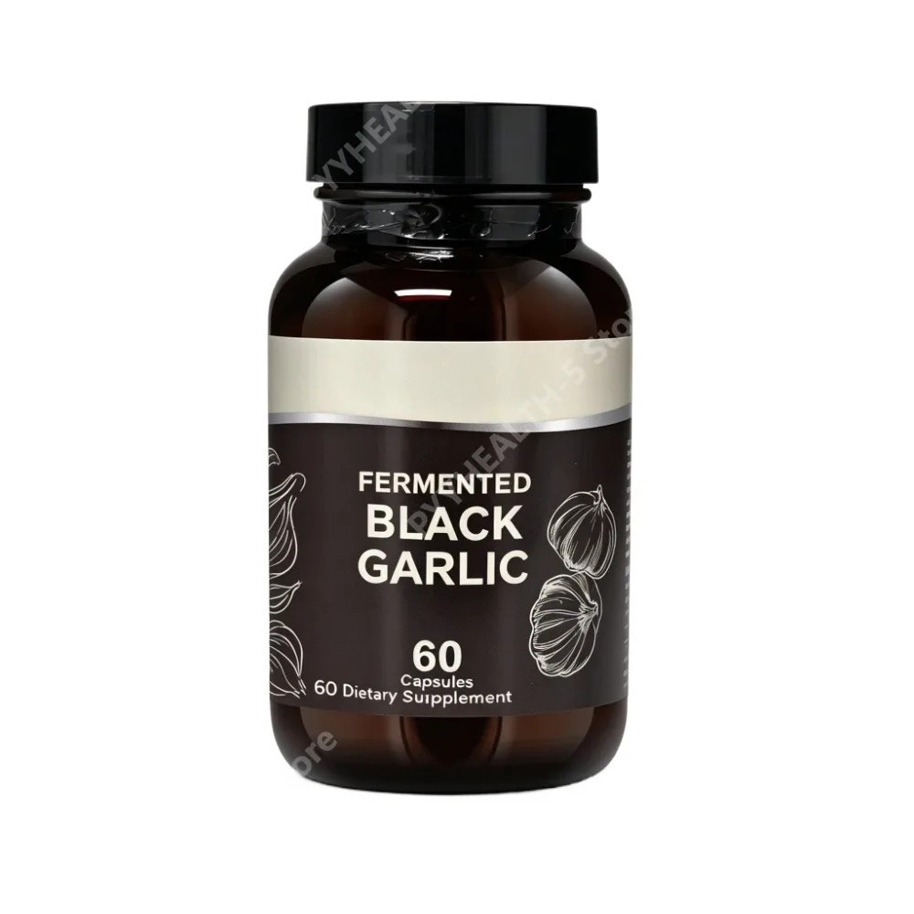 Fermented Black Garlic Capsules High Antioxidant SAC Supplement for Immune Heart Wellness Vegan Non-GMO Gluten Free, 60 Capsules