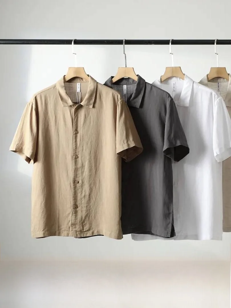 High-End Men's Short Sleeve Shirt Linen Mix Soft Cool Casual Style Standard Fit Breathable Lightweight Classic Versatile