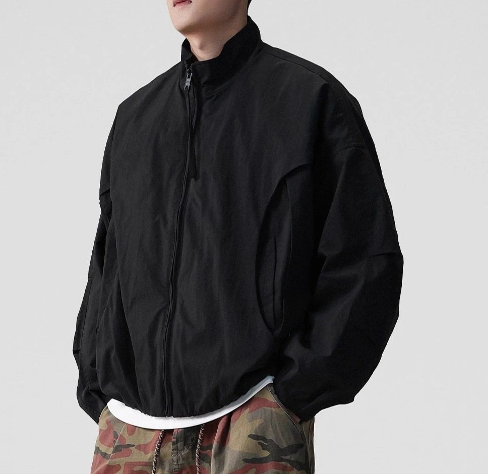 Blouson aviateur rétro déstructuré à manches chauve-souris et col montant pour homme, collection pri
