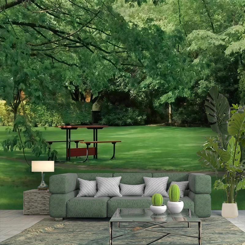 1PC Green Park Lawn View Art Print Backdrop Banner, Bedroom Living Room Photo Background, Polyester, Home Decor, Wall Art