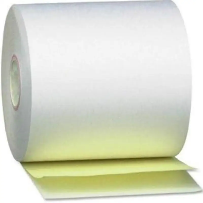 TEK POS - 3" x 90' - Rollo de papel para recibos sin carbono blanco/canario - Dos capas - 50 rollos