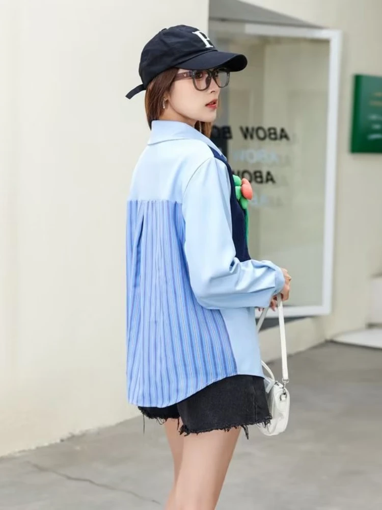 Women Shirts Patchwork Personality Schoolgirl Streetwear Popular All-match Comfortable Advanced Classic Vitality Korean Style