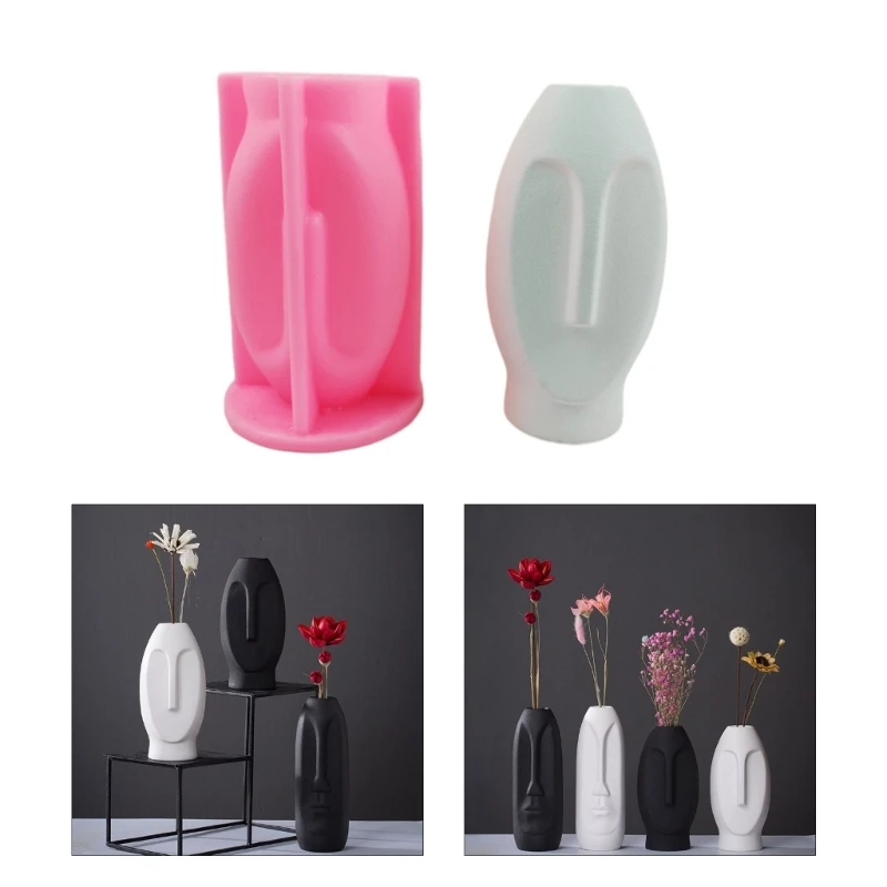 Human Face Succulent Plant Pot Silicone Mold Unique Human Flower Vase Mold for DIY Concrete Resin Container Mold Y08E