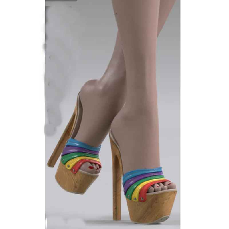 

Mixed Color Slip On Hollow Platform Sandals Thin High Heel Sexy Fashion Cool Summer Casual Big Size Woman Shoes Zapatillas Mujer