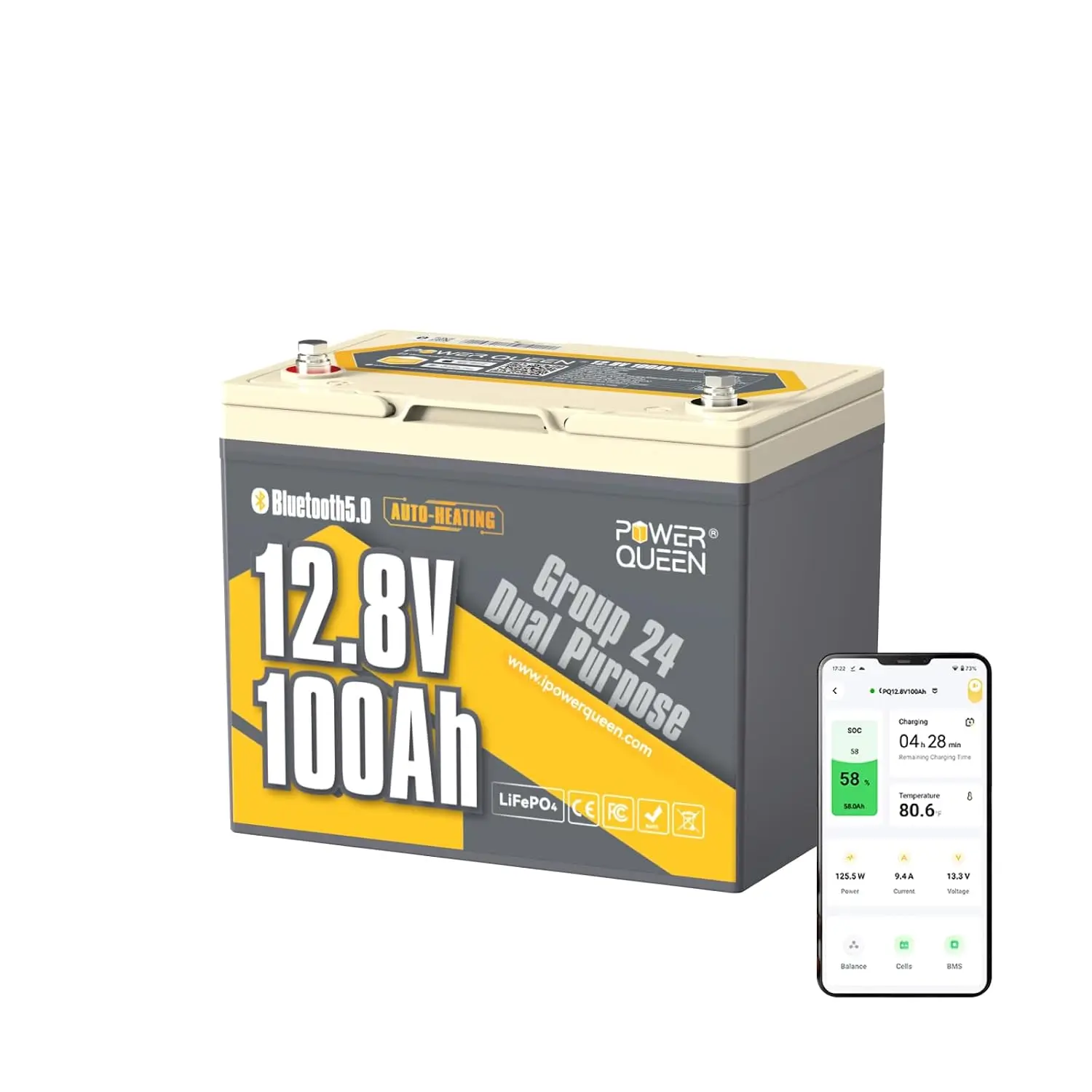 12V 100Ah Dual Purpose Cranking Starting Lithium Marine Battery, Customized