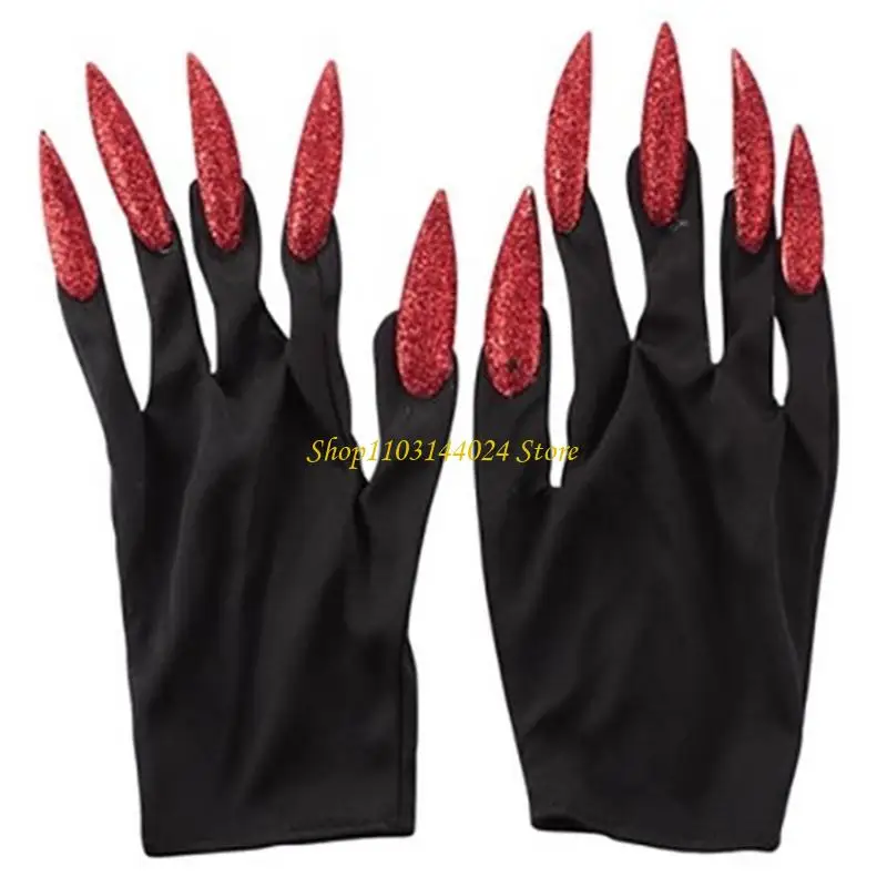 Luvas garra lobo horrível para crianças, halloween, palhaço, festas temáticas, unhas escuras, luvas com glitter