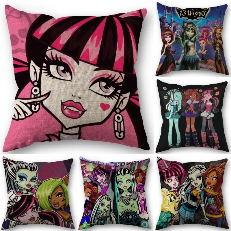 Monster High Fashion Girl Pillowcase Bedroom Home Decorative Cover 45x45cm Square Pillow Cases Cotton Linen Fabric No Fade