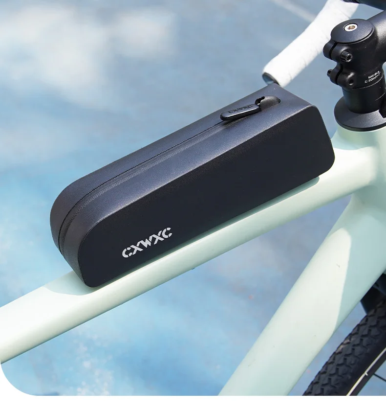 CXWXC Fahrrad-Tasche mit magnetischem Deckel, Oberrohrtasche mit Schrauben montiert und Riemen, Zwei-Wege-Installation, MTB, Rennrad, wasserdichte Frontrahmentasche – Detail 2