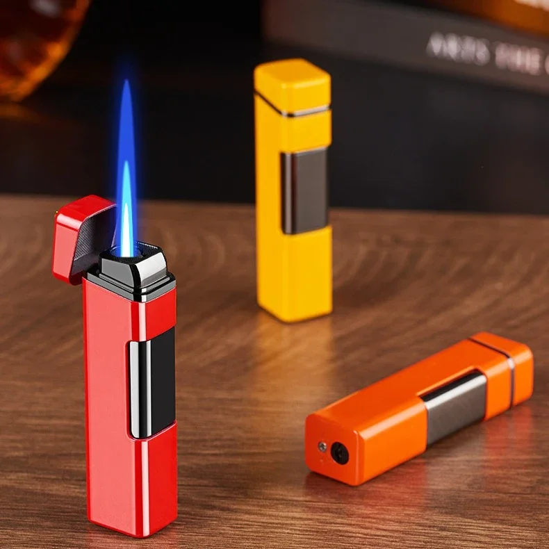 

Fashionable Press Ignition Direct Charging Inflatable Lighter Metal Blue Flame Cigarette Lighter Gift Cigarette Accessories