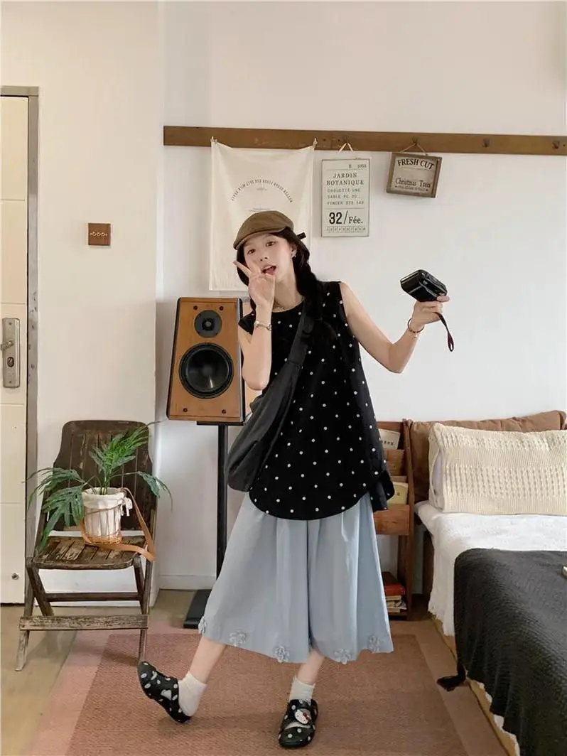 

Retro Polka Dot Sleeveless Sweet Style Women's Vest Summer 2026 New Shoulder Exposure Slimming Top Trendy Casual Wear