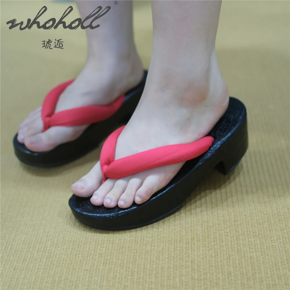 Women Wooden Geta Japanese Geisha Anime Cosplay Costumes Shoes Wedge Thick Platform Flip Flops Slippers Clogs Shoes