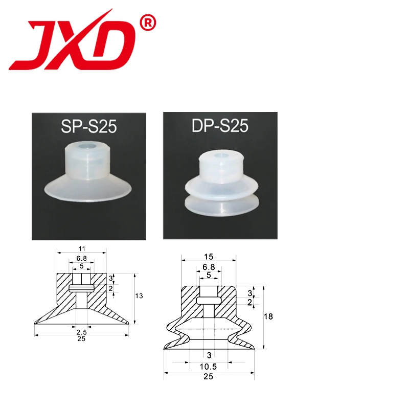 

JXD Vacuum Suction Cup SP/DP/MP-S25 Pneumatic Manipulator Sucker Pad 25mm Diameter Silicone Rubber Industrial Robot Parts
