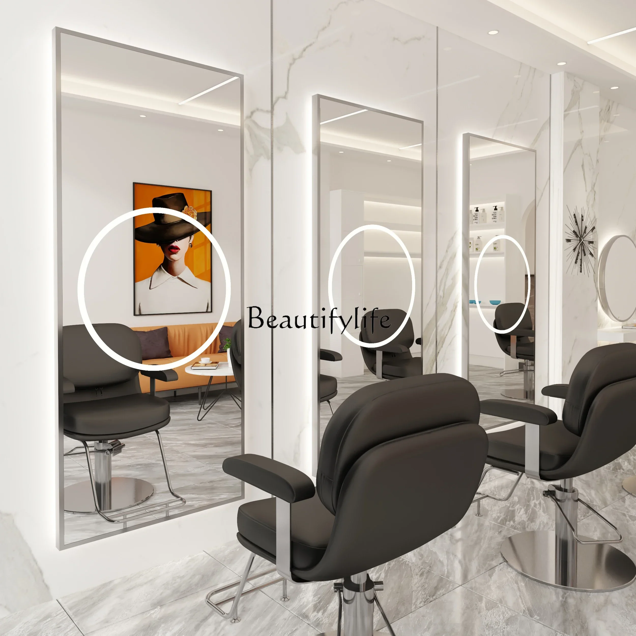 06Barber Shop Dressing Table Hair Salon Mirror Cabinet Suit Single-Sided Wall Hanging