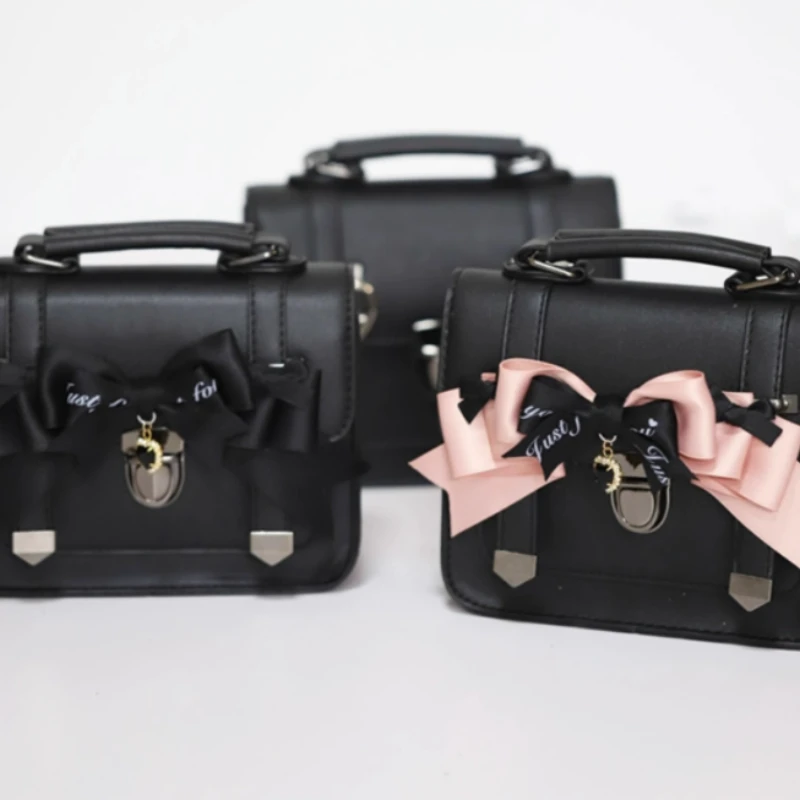 MBTI Cute Jk Satchels Shoulder Bag for Women Black Square Small Pu Leather Purses and Handbags Japanese Style Lolita Ladies Bag