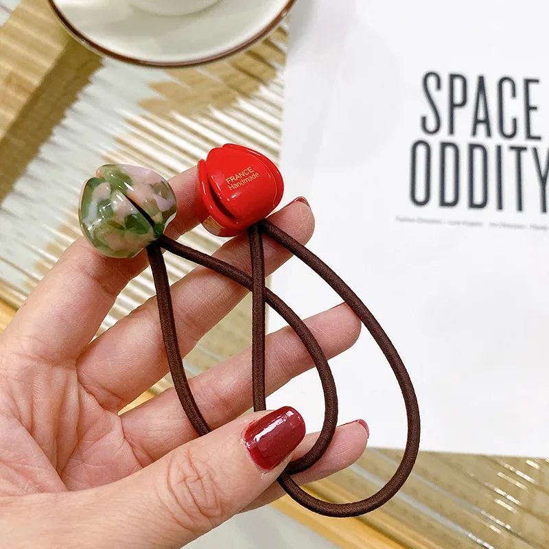 

Acrylic Tulip Flower Hair Rope for Women Fashion Simple High Ponytail Elastic Acetate Hair Rope Hairbands Hair Accessories Tool