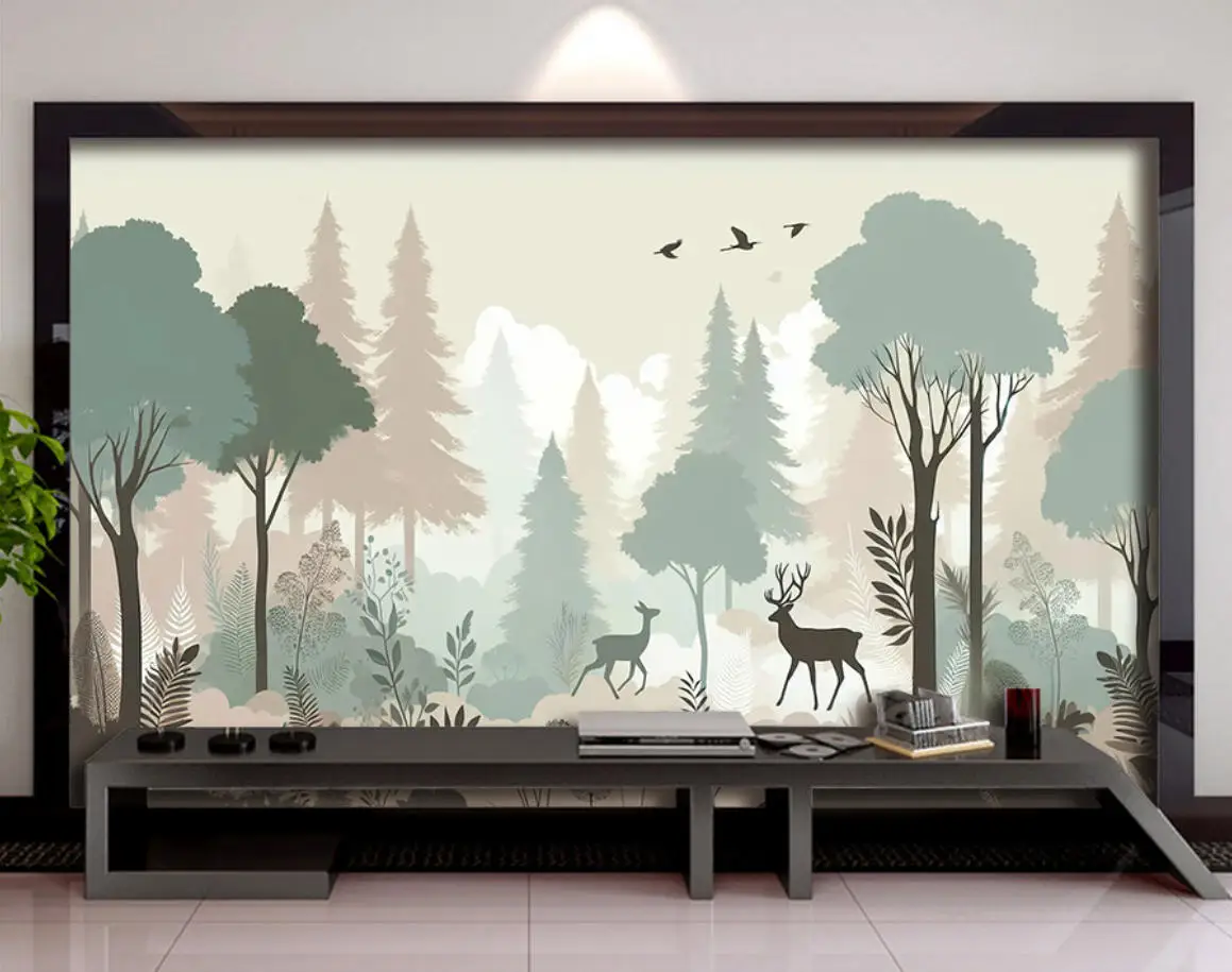 Custom Wallpaper Cartoon Animal Deer Forest Bird Landscape Children Kids Room Background Wall Painting Wall Papers Home Decor