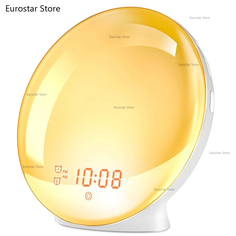 Réveil lumineux avec Simulation de lever/coucher du soleil, double alarme, Radio FM, veilleuse, 7 couleurs, sons naturels, Snooze