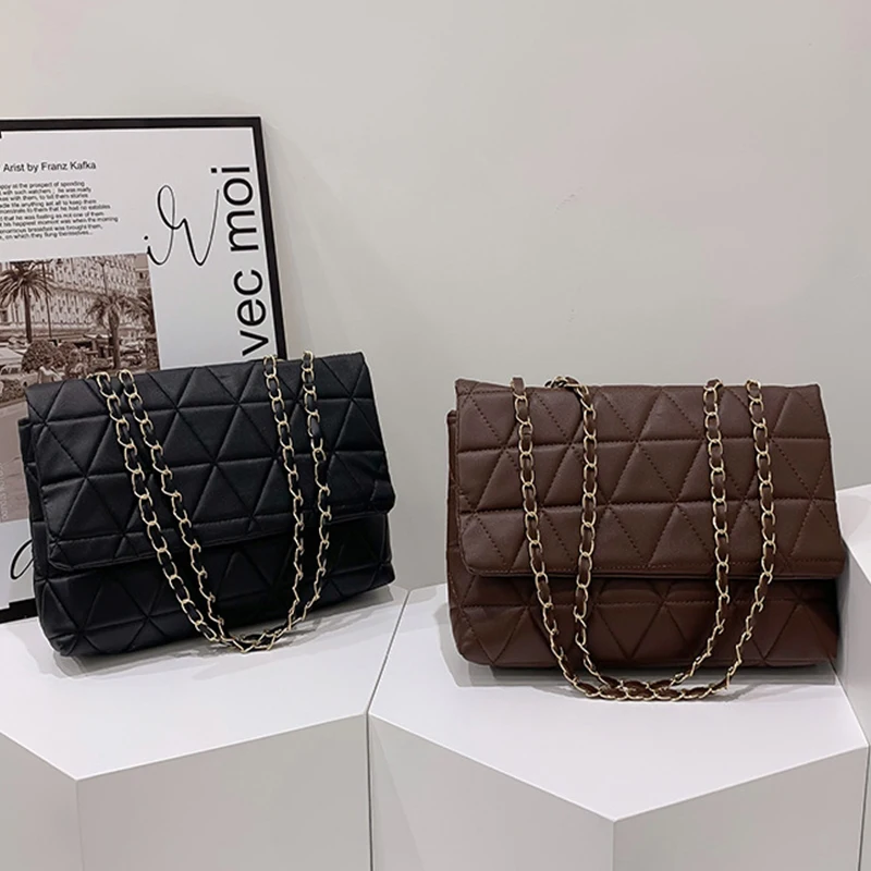 Bolso de hombro de piel sintética a cuadros para mujer, bolsos cruzados con correa de cadena para mujer, bolsos de diseñador a la moda, bolsos de mensajero para mujer