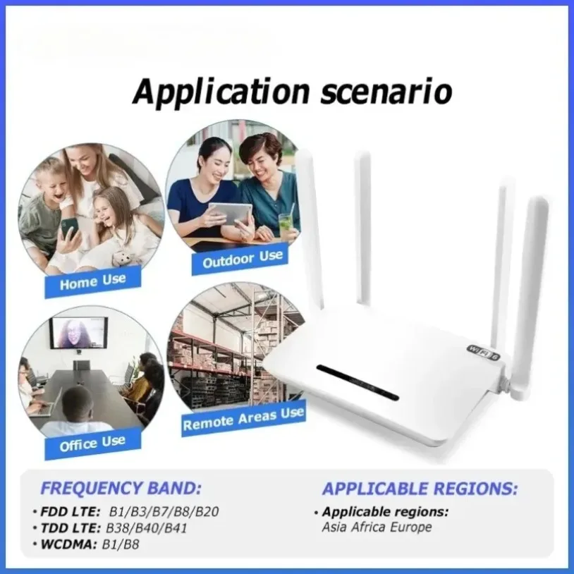 Wireless 4G LTE Router 300Mbps Built-in SIM Card Slot 4 LAN Ports Support 32 Connected Users Home Office Network Access Modem