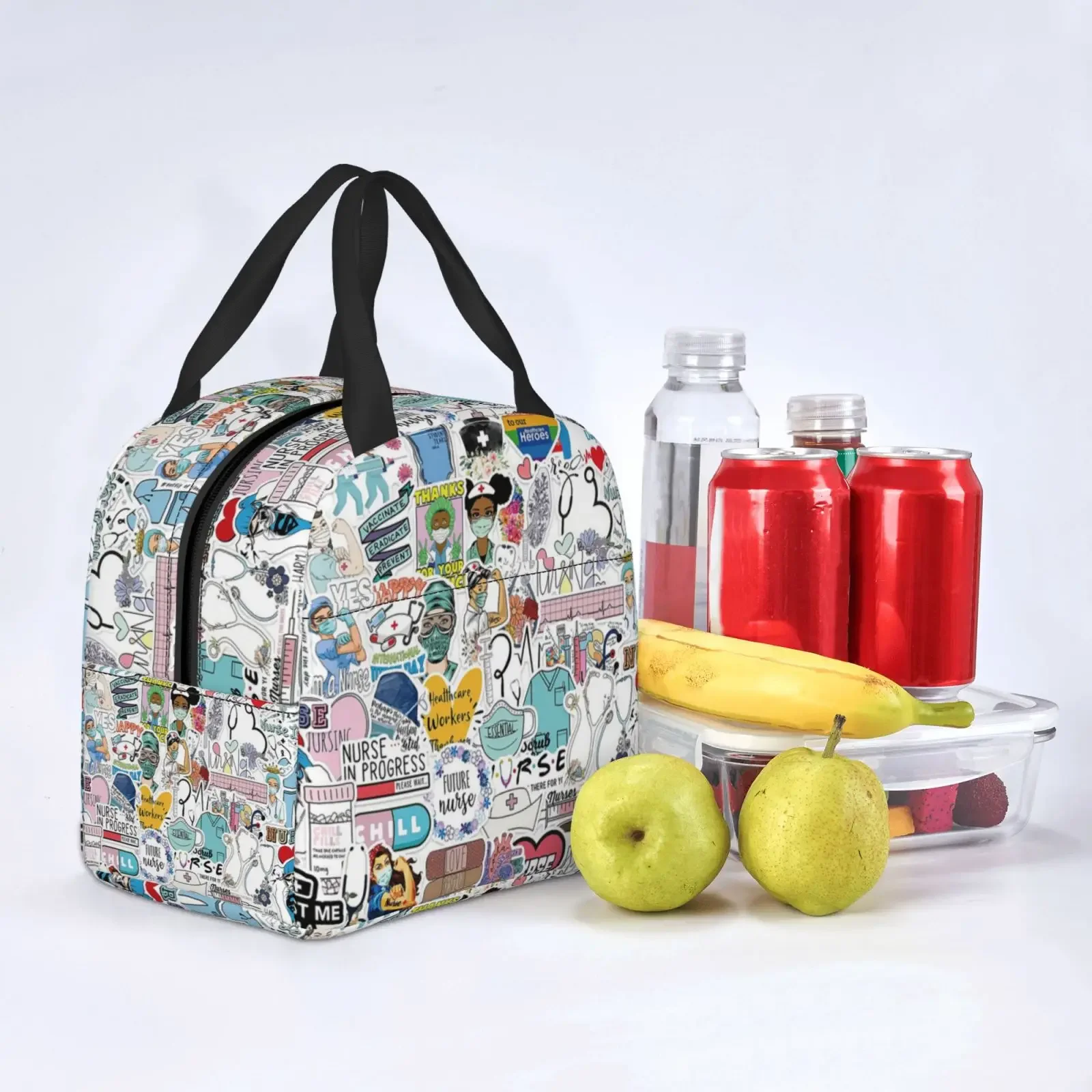 Doctors Nursing Nurse Insulated Lunch Bags Women Nurse Print Food Case Cooler Warm Bento Box for Kids Cute Lunch Box for School