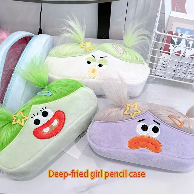 Kawaii tas penyimpanan alat tulis sekolah portabel, tas penyimpanan pena mulut besar kartun kreatif, tas pensil mewah kapasitas besar lucu