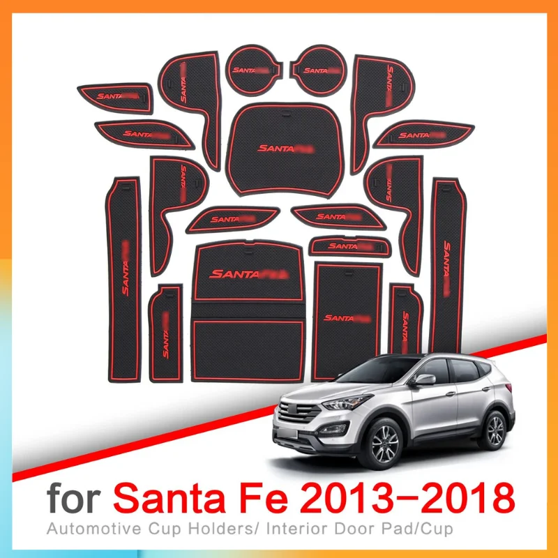 

For Hyundai Santa Fe 2013 - 2018 2017 2016 Anti-Slip Gate Slot Cup Mat DM Maxcruz Grand SantaFe Car Accessories Mats Pad Rubber