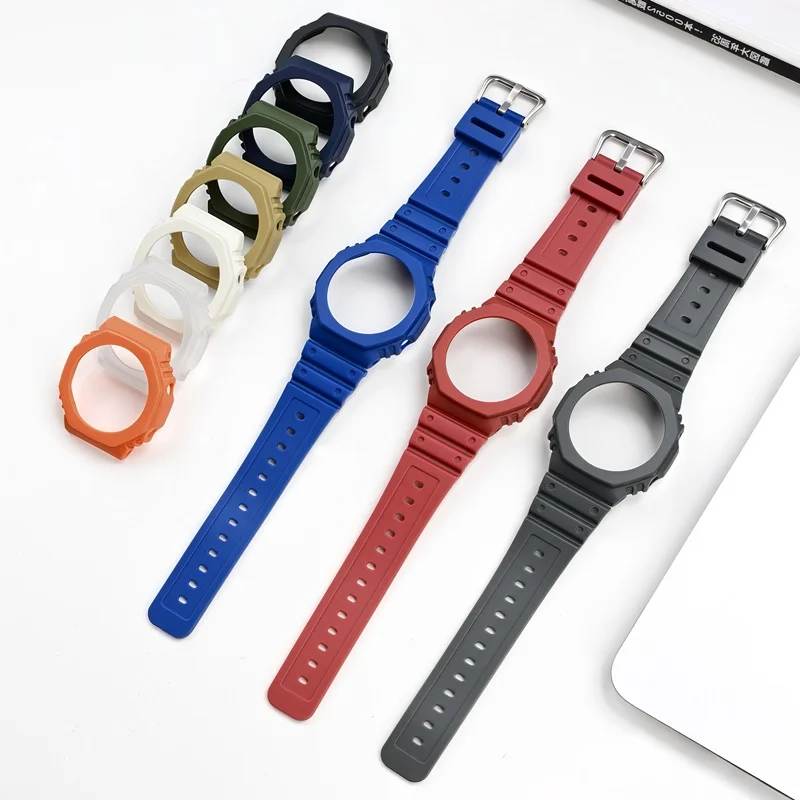 สายเรซิ่นสำหรับนาฬิกา Casio Farm Oak GA-2100 GA-2110  พร้อมเคสกันกระแทก  สำหรับนาฬิกา gshock ga2100