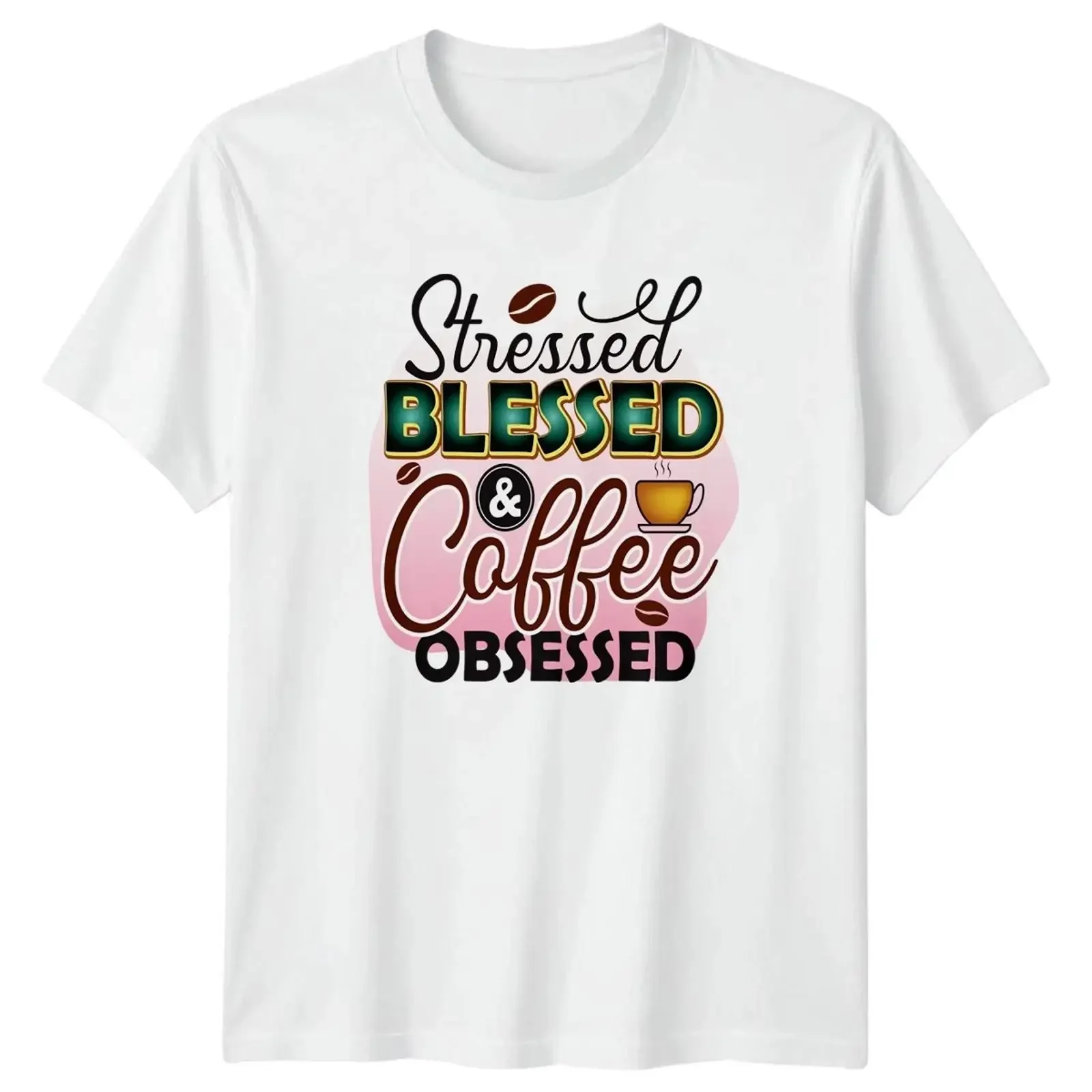 Stressed Blessed And Coffee Obsessed T Shirt Lover vintage Washed fashion Versatile Slightly Top For Everyday Wear