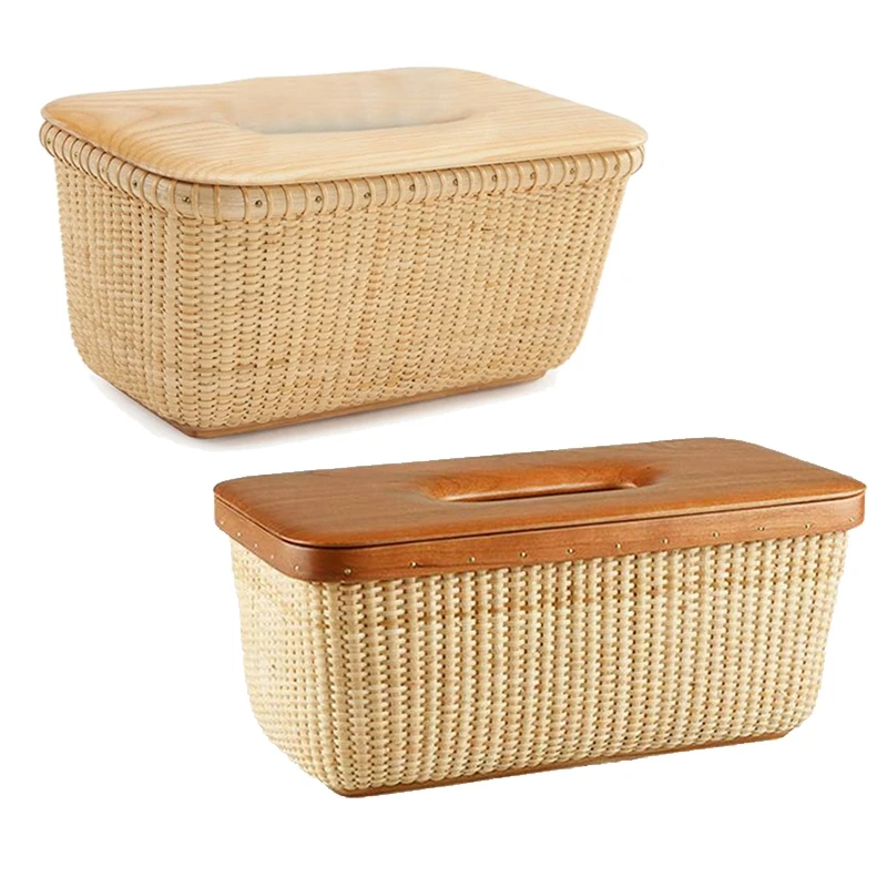 

Rattan Tissue Box Pastoral Style Handmade Square Rattan Wooden Cover Tissue Box