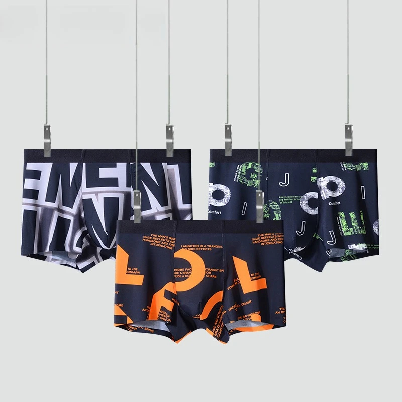 

Летние мужские трусы, новинка 2025 года, мужское нижнее белье из ледяного шелка с принтом, дышащие бесшовные мужские боксеры со средней посадкой, шорты-боксеры, трусы