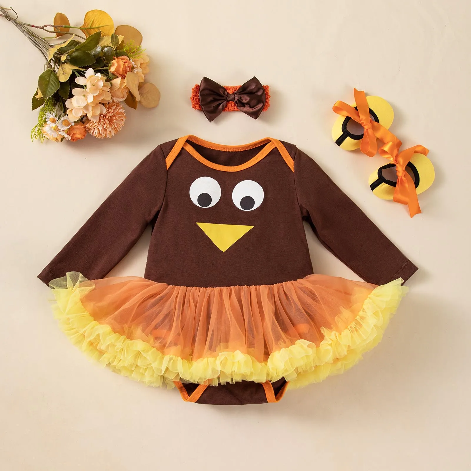 

Baby Girls Set 2025 Thanksgiving Comfortable Long Sleeve Cute Turkey Printed Bodysuit Girls Full Length Bodysuits Interesting