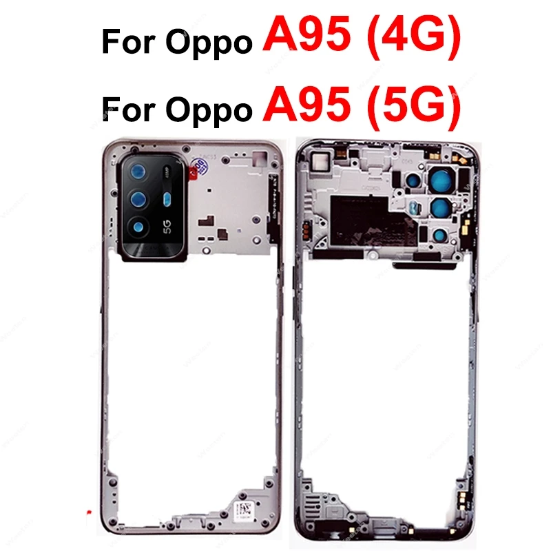 Untuk OPPO A95 4G 5G rangka tengah penutup bingkai perumahan tengah Bezel dengan tombol samping bingkai kamera bagian lensa