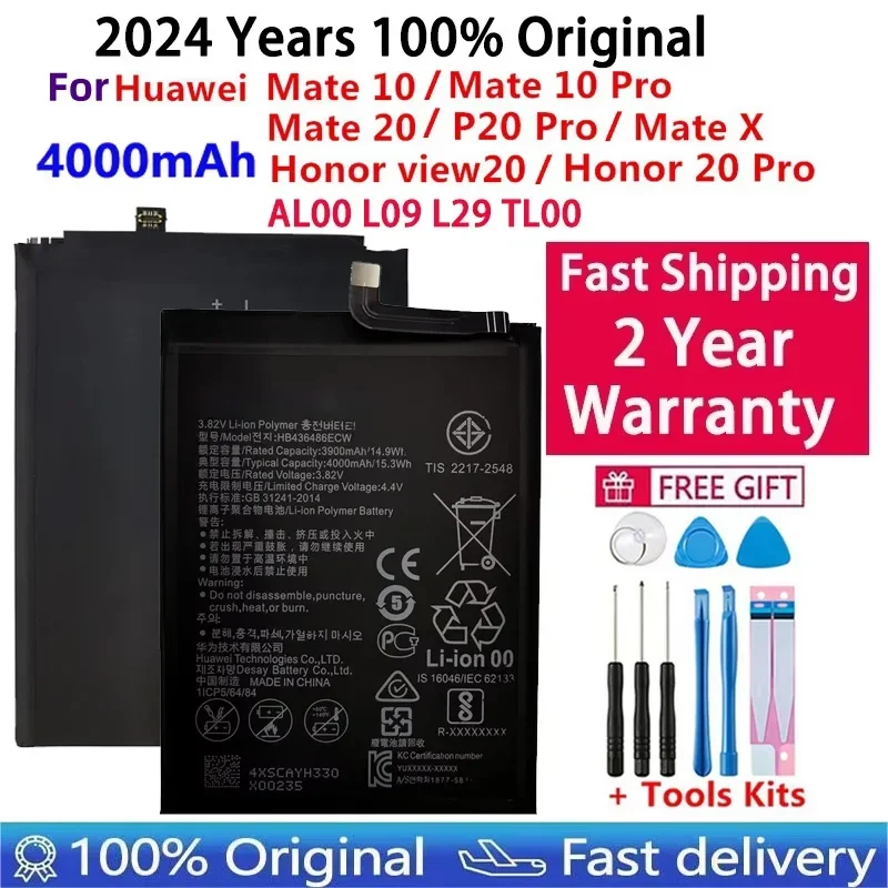 100% Orginal HB436486ECW 4000mAh Battery For Huawei Mate 10 / 20 Mate 10 Pro /P20 Pro AL00 L09 L29 TL00 Replacement Batteries