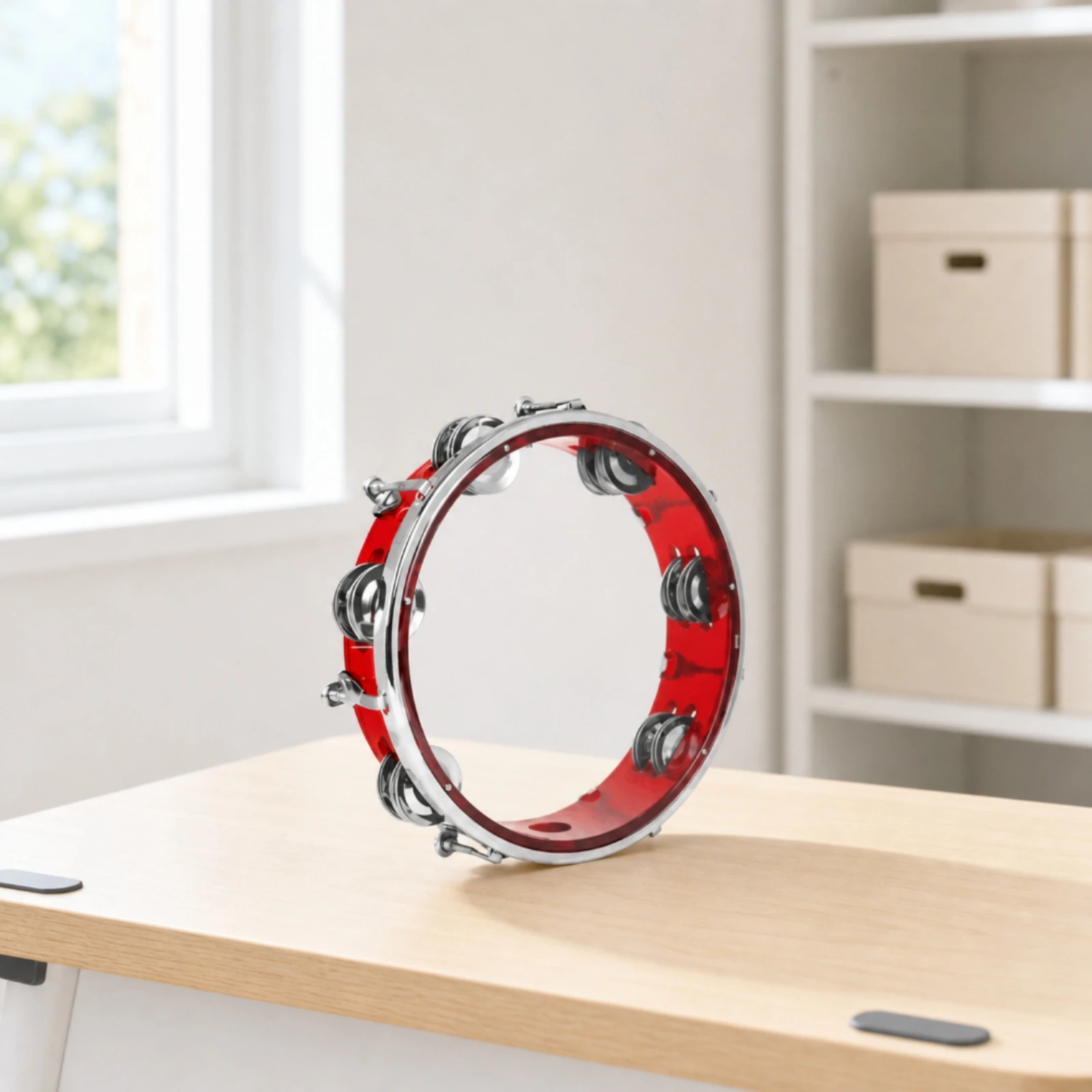 Tambourine 8-Inch Hand Tambourine Percussion Instrument Adjustable Compact for Beginners, Music Lessons, Classroom