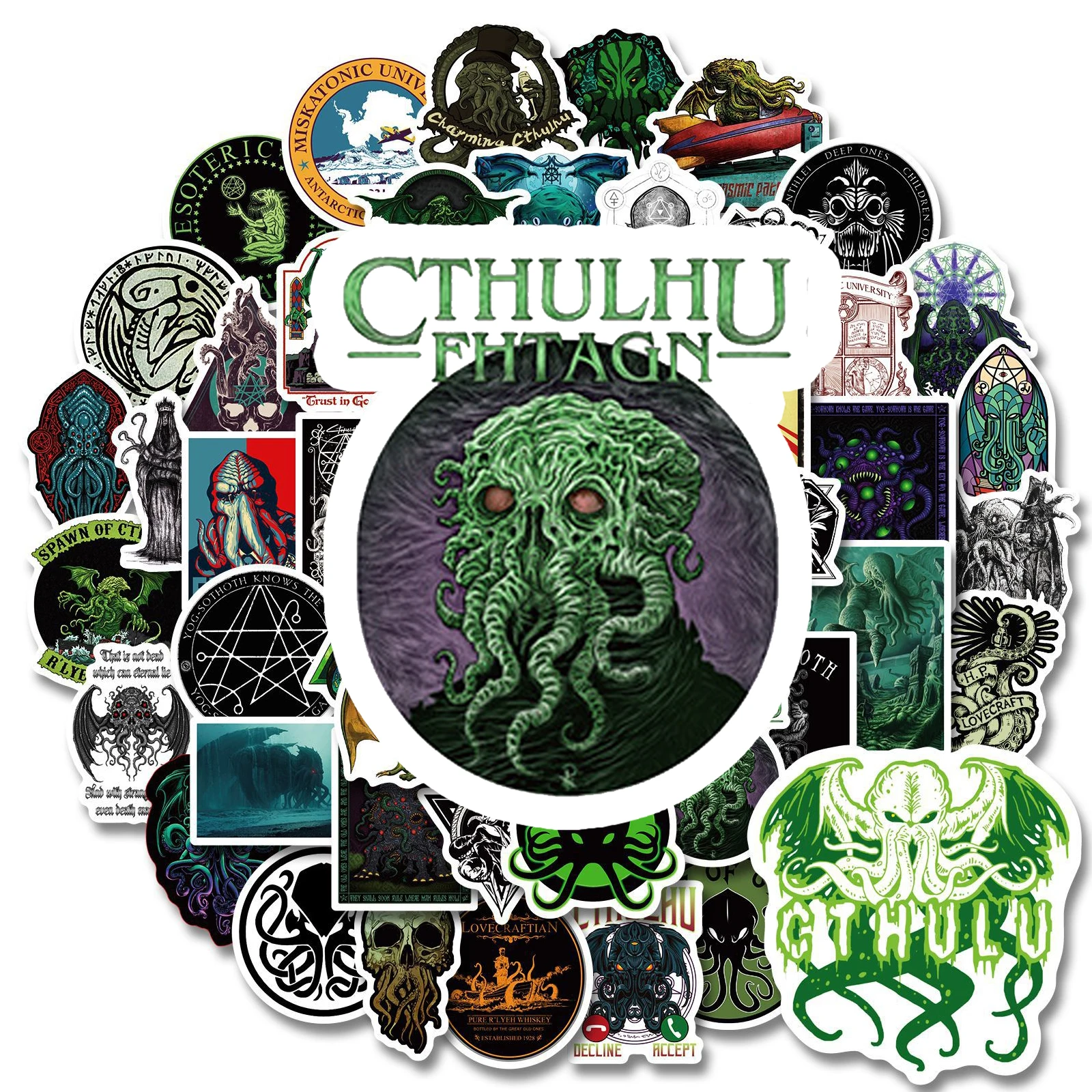 10/50PCS 공포 Cthulhu 스티커 노트북 가방 스케이트 보드 전화 냉장고 수하물 데칼 만화 신화 스티커 어린이 장난감 선물