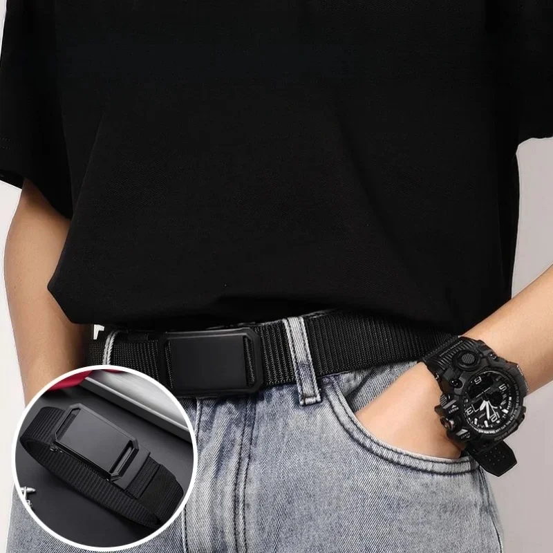 1pc new automatic buckle adjustable belt belt belt, men's canvas tactical tooling leisure outdoor military training pants belt, men's breathable sports belt, durable and comfortable adjustable belt suitable for a variety of scenes to use the belt