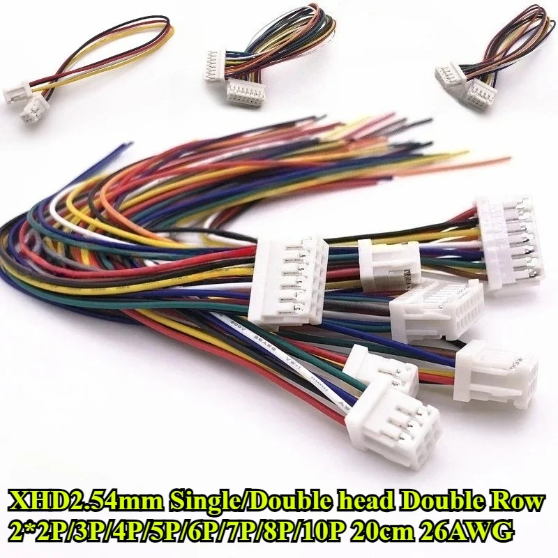

10Pcs/lot XHD2.54mm Double Row Single/Double head 2*2P/3P/4P/5P/6P/7P/8P/10P Terminal Wire Length 20cm 26AWG Electronic Wire