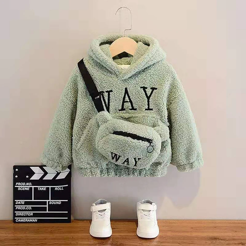 

Toddler Kids Baby Girls Boys Cute Hoodies Sweater Winter Warm Top Long Sleeve Fur Pullover Thick Warm Clothes with Bag