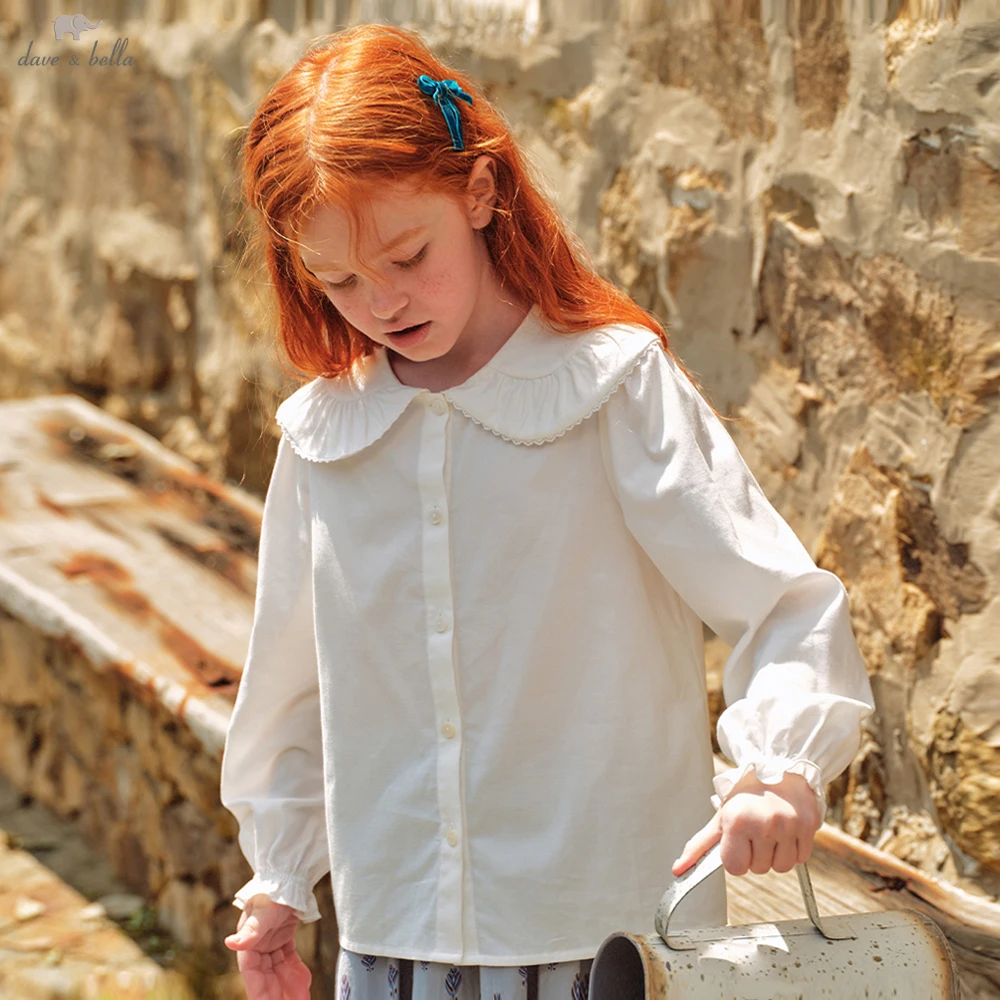 Dave Bella Girls Long Sleeve White Shirt 7-13 Years Children Formal Cotton Blouse Cute Casual Outdoor Party Tops DK3262950