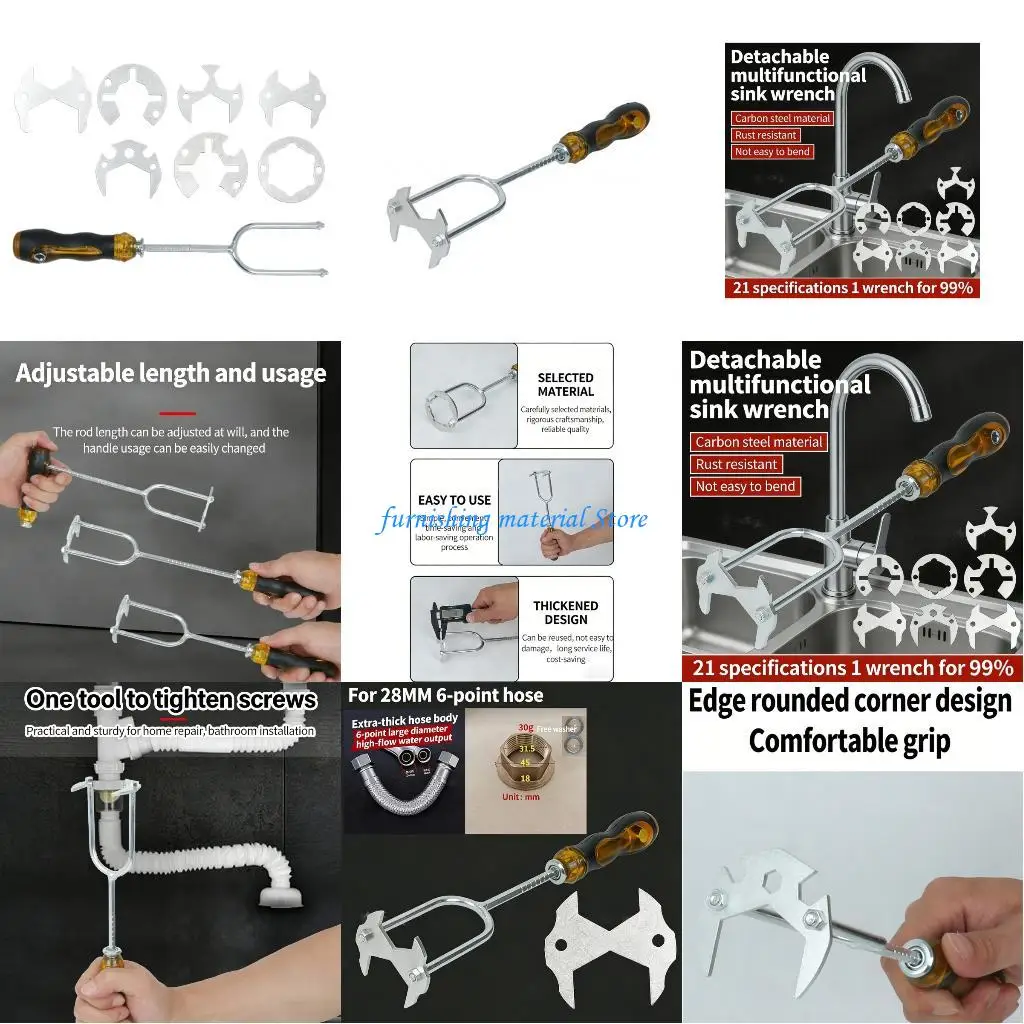 

Y5GD Kitchen Sink Repair Wrench Carbon Steel Sink Wrench for Plumbing and Repair